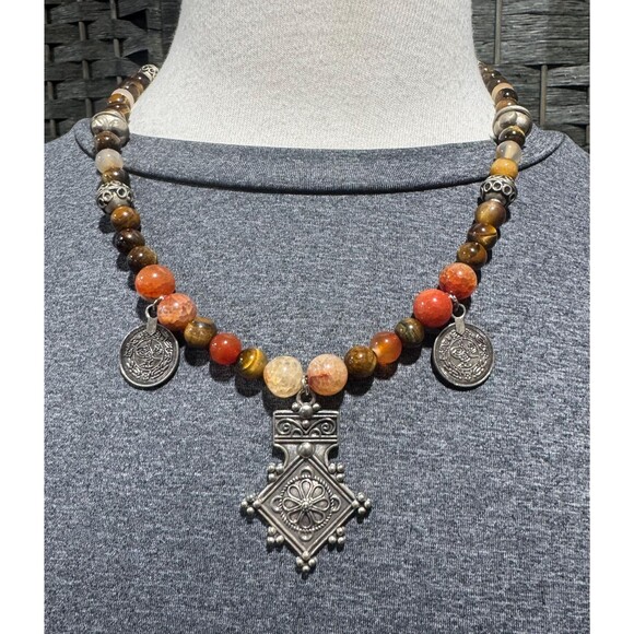 Tiger Eye, Fire Agate Necklace: Moroccan Southern Cross Pendant 03YS00864 - Picture 1 of 8